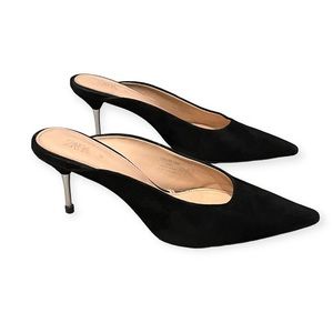 Zara heeled mules black Suede upper. Metallic heel